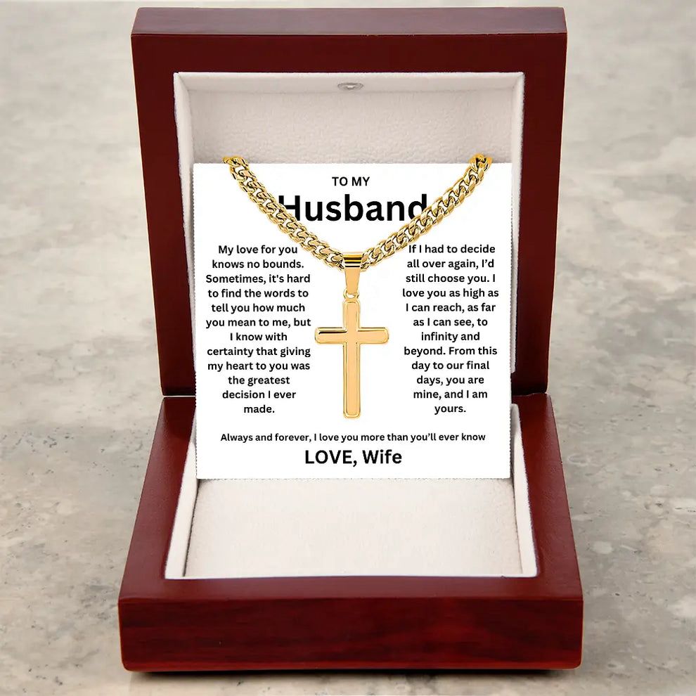 To My Husband -Artisan Cross Cuban Chain - Gift Set