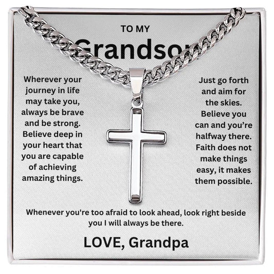 To My Grandson - Artisan Cross Cuban Chain - Love You More Than You Know