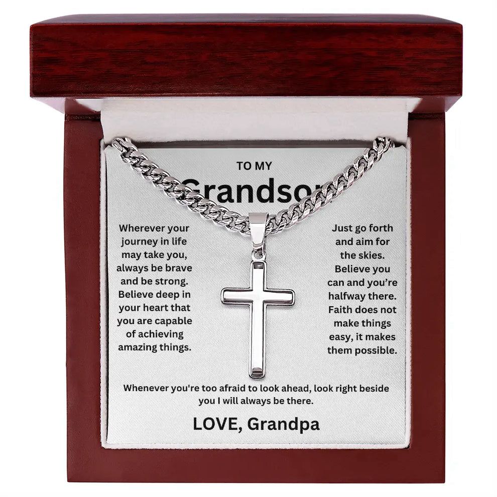 To My Grandson - Artisan Cross Cuban Chain - Love You More Than You Know