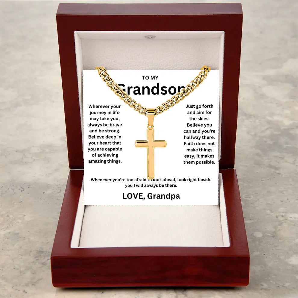 To My Grandson - Artisan Cross Cuban Chain - Love You More Than You Know
