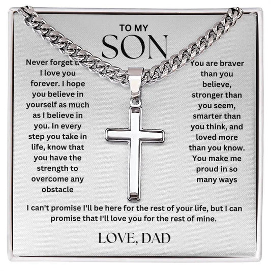 To My Son - Cross on Cuban Link Chain - Love Dad