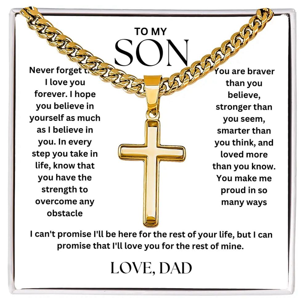 To My Son - Cross on Cuban Link Chain - Love Dad