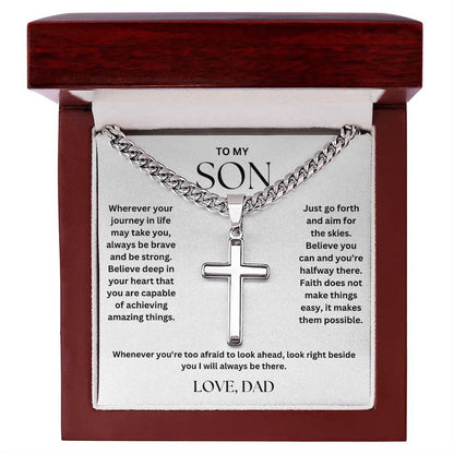 To My Son - Cross on Cuban Link Chain - Love Dad