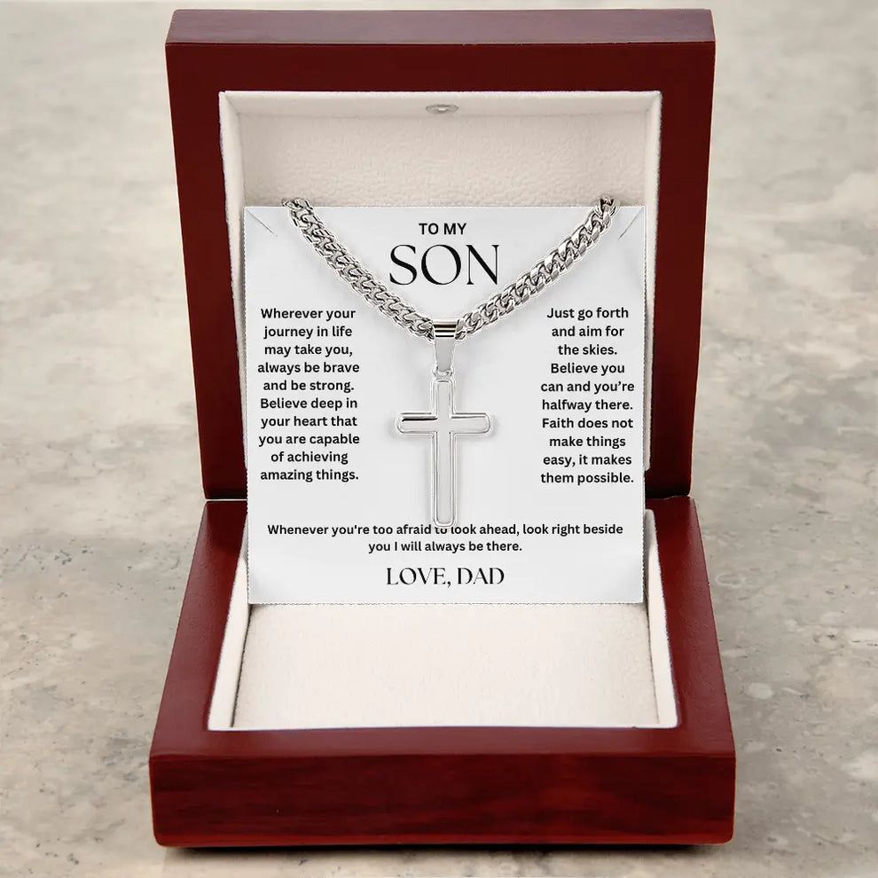 To My Son - Cross on Cuban Link Chain - Love Dad