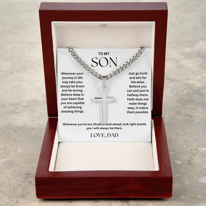 To My Son - Cross on Cuban Link Chain - Love Dad