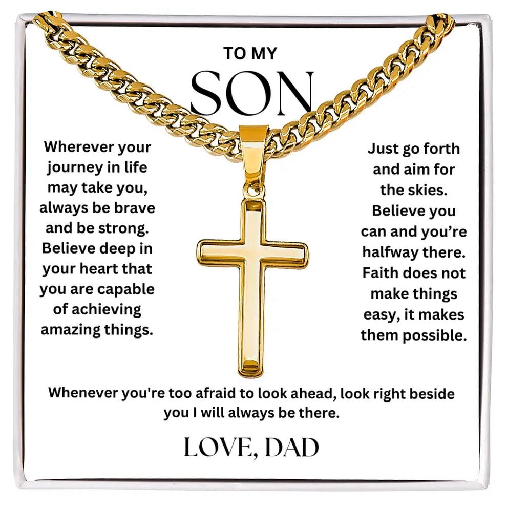 To My Son - Cross on Cuban Link Chain - Love Dad