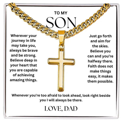 To My Son - Cross on Cuban Link Chain - Love Dad